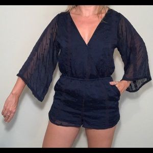 Forever 21 blue sheer lace shorts romper